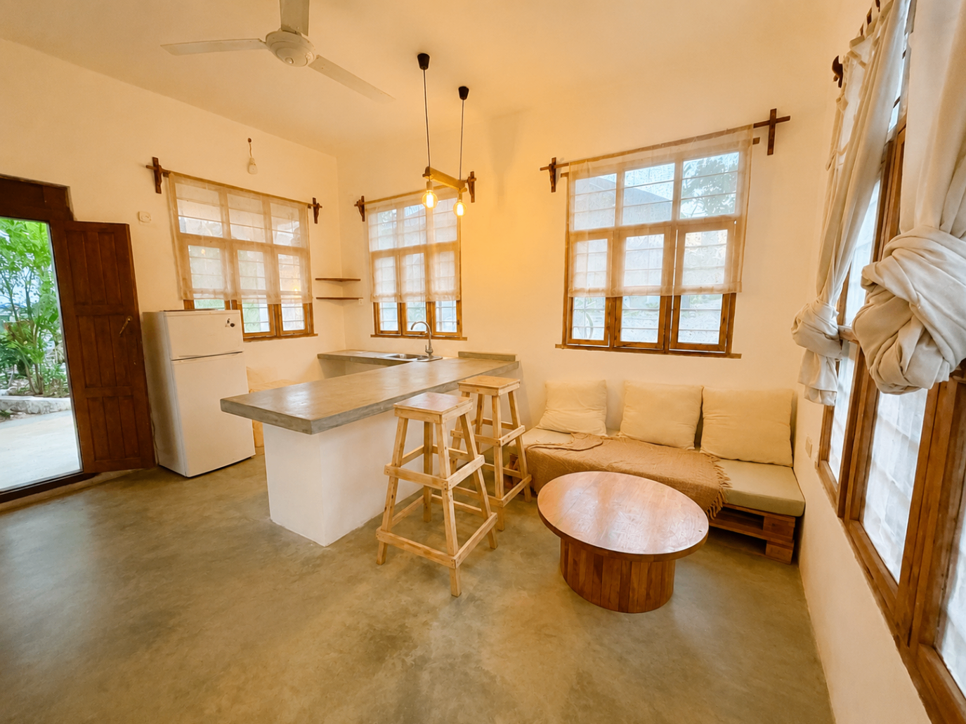 Open-plan kitchen and lounge inside the Garden House