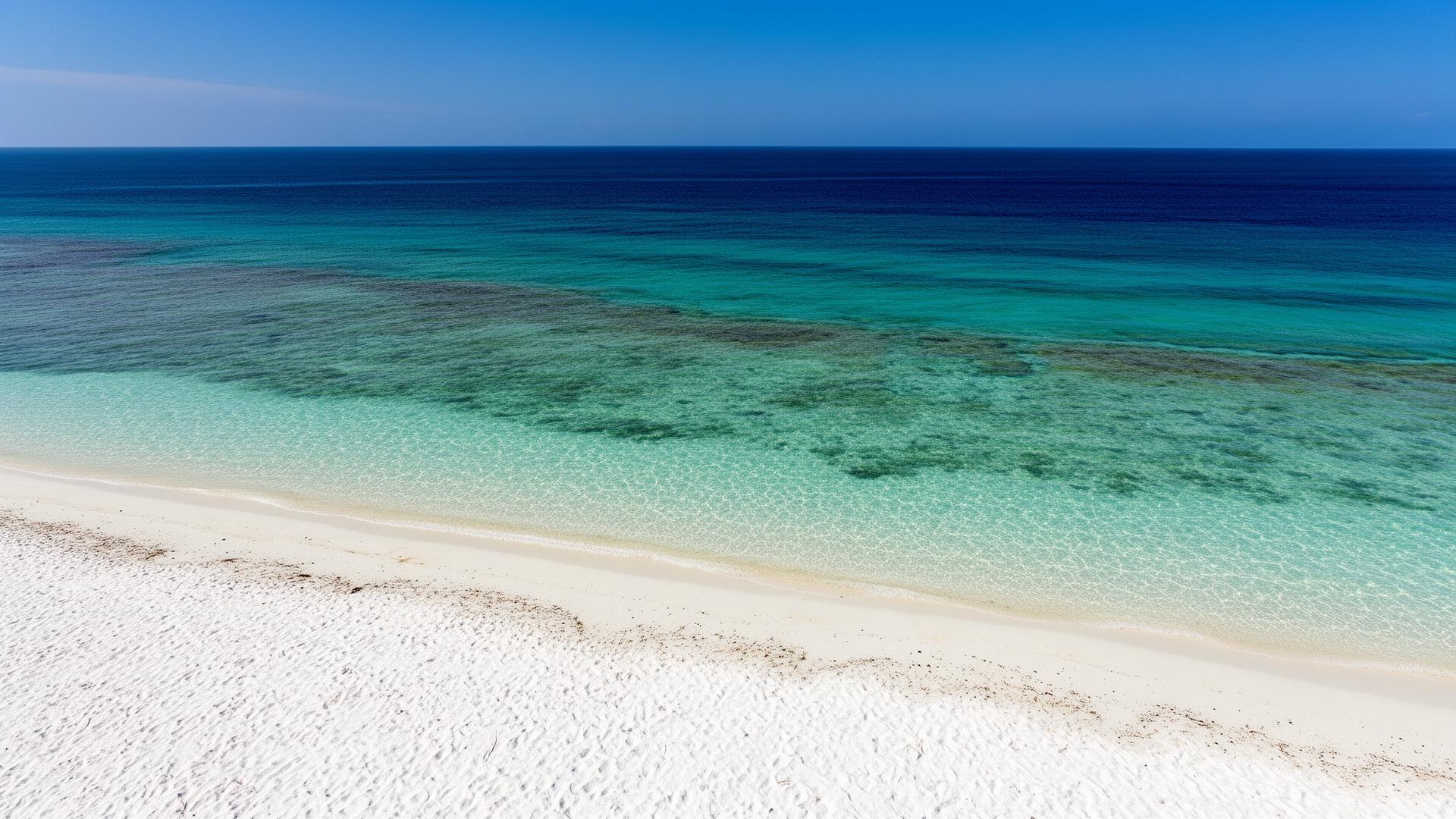 White coral sand meeting turquoise lagoon water at Kilimani Beach, Jambiani